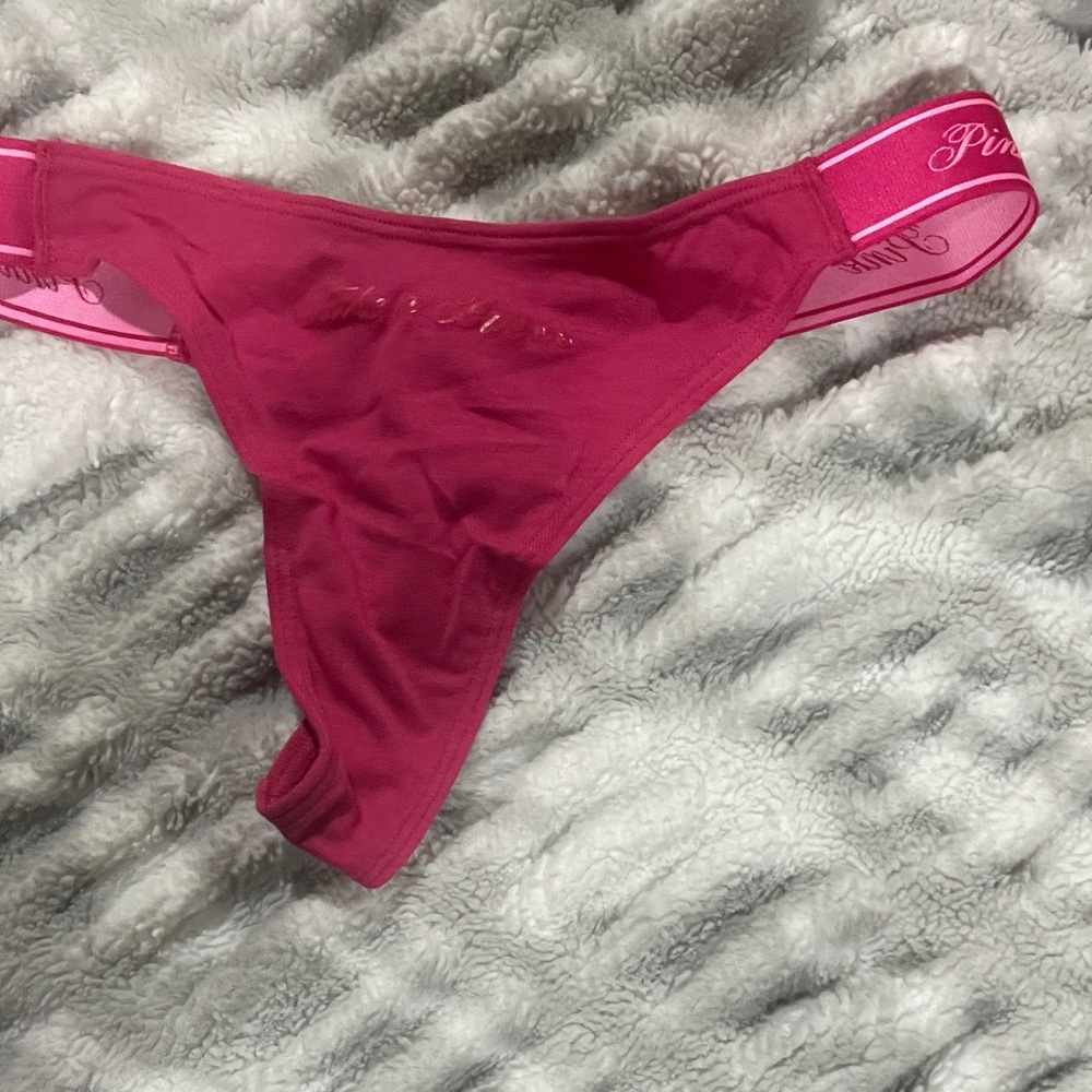 PINK Victoria's Secret Hot Pink Thong with Logo Waistband